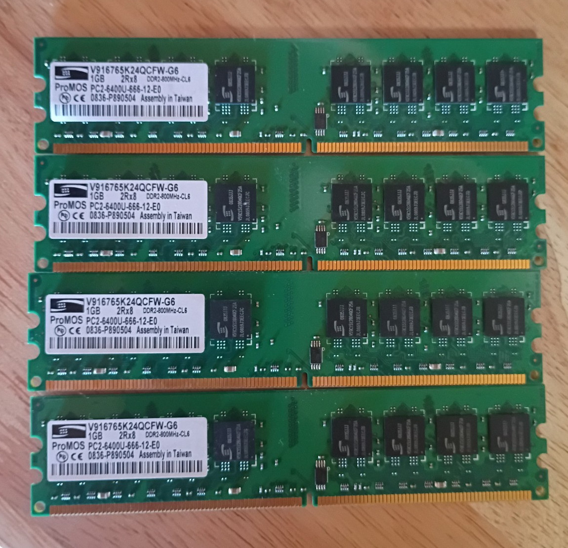 4GB (4 x 1GB) ProMOS  PC2-6400U-666-12-E0 1GB Memory RAM