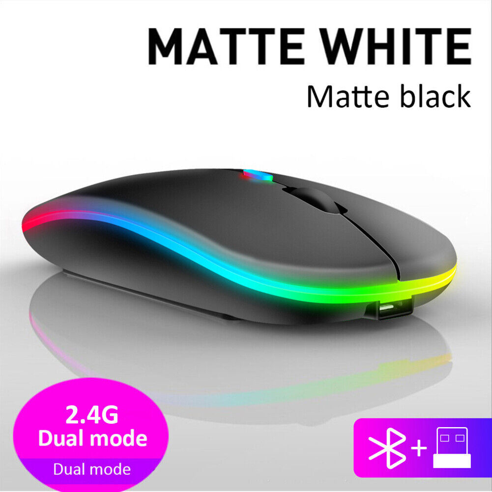 US Rechargeable Slim Wireless Mouse Bluetooth 5.2+ 2.4G Cordless For Laptop PC
