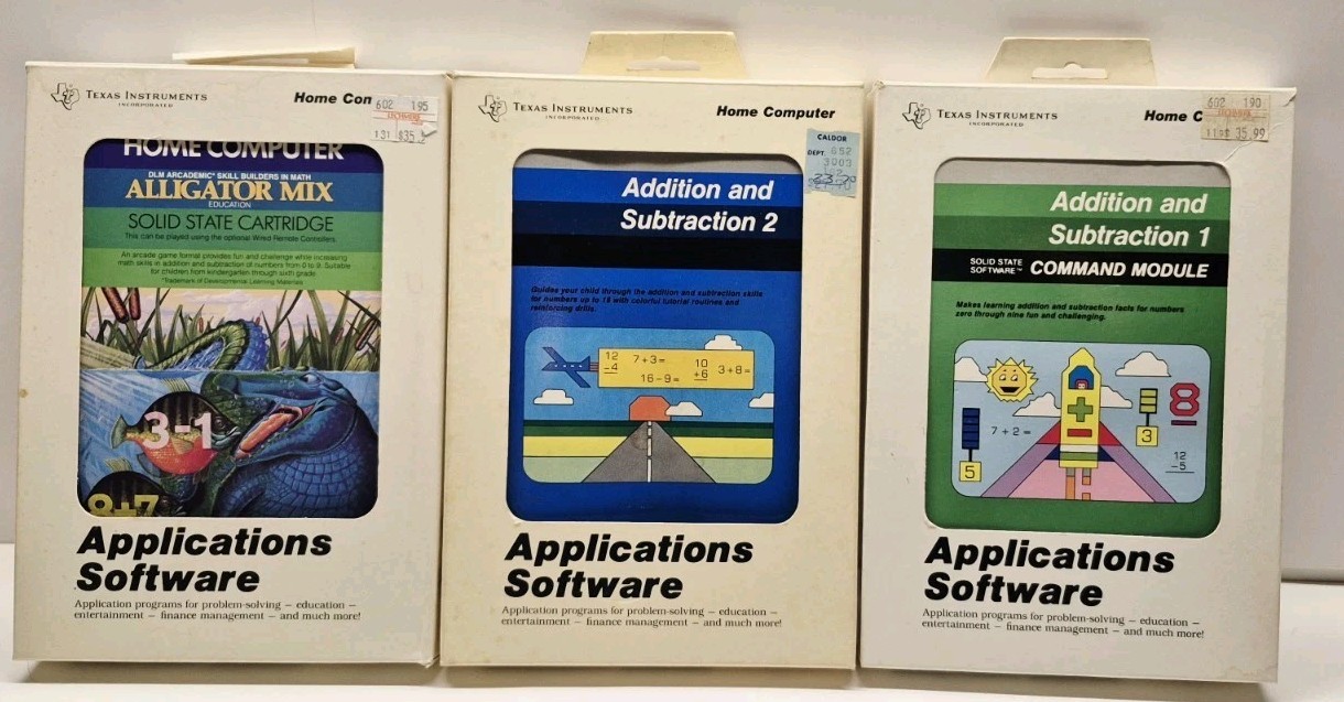 Texas Instruments TI 99/4A Bundle: Alligator Mix/Addition & Subtraction 1 & 2