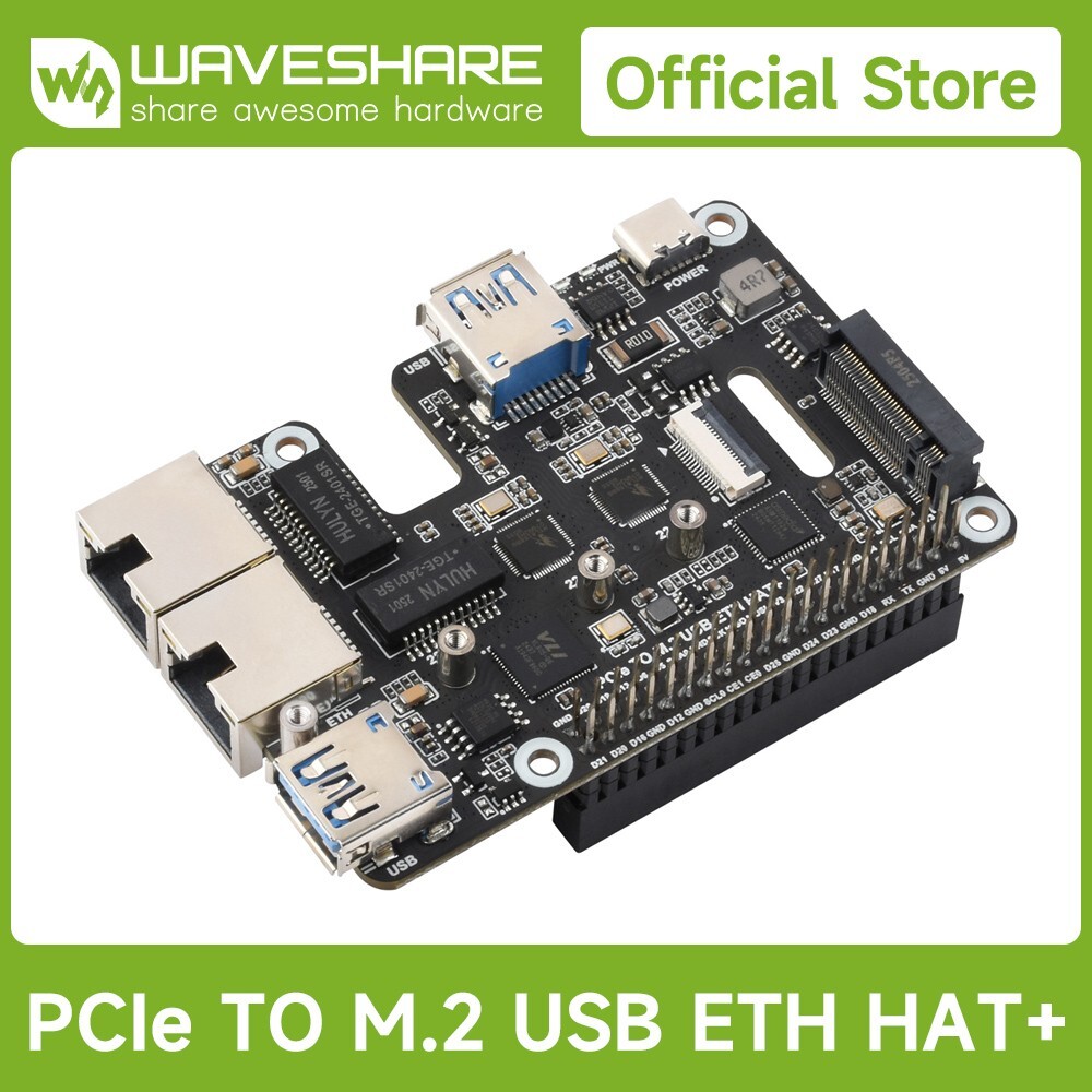Waveshare PCIe To USB 3.2 Gen1 / 2.5G ETH / M.2 NVMe Adapter For Raspberry Pi 5
