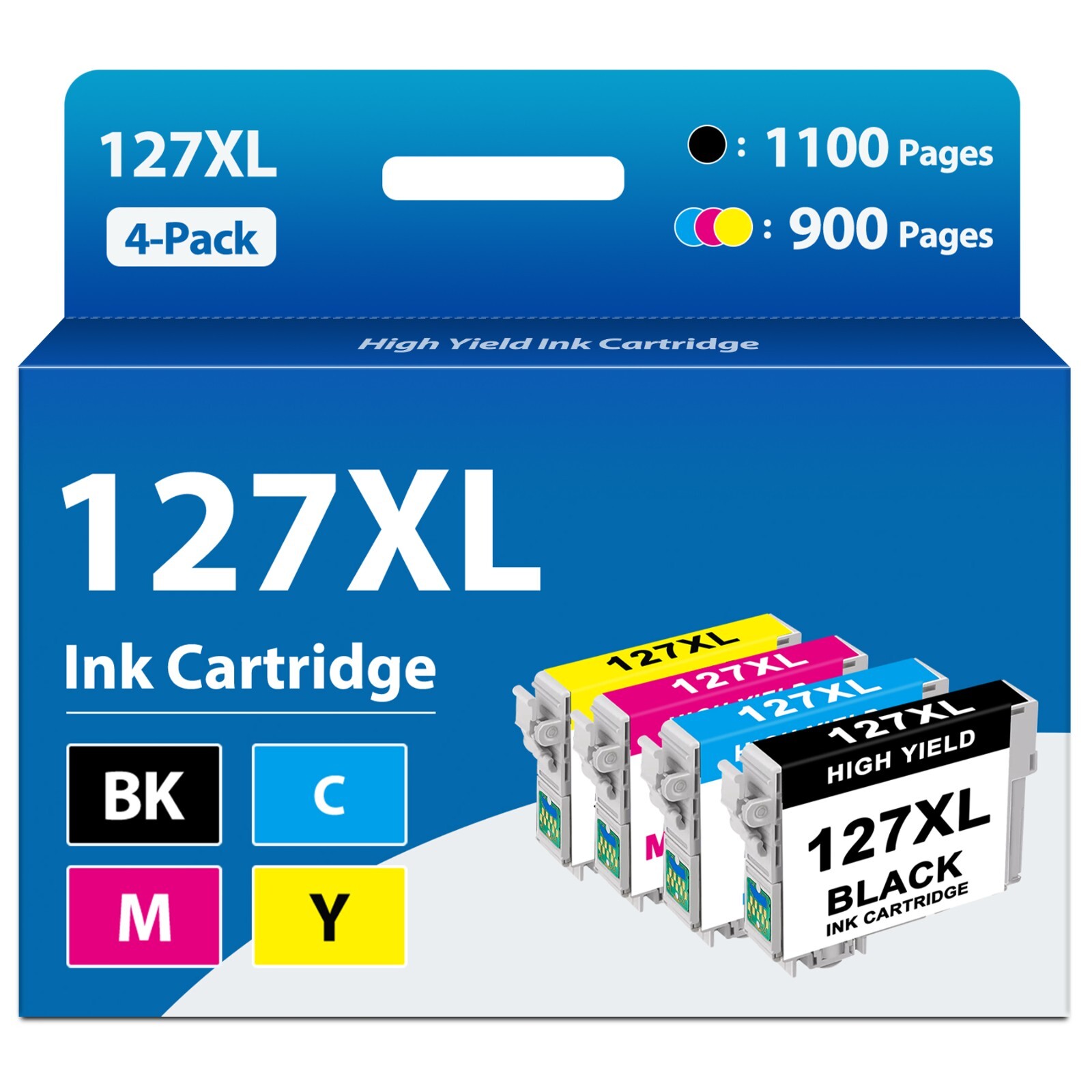 4 Pack 127XL Ink  (Black/Cyan/Magenta/Yellow)  for Epson WF-3520 7010 7510 545