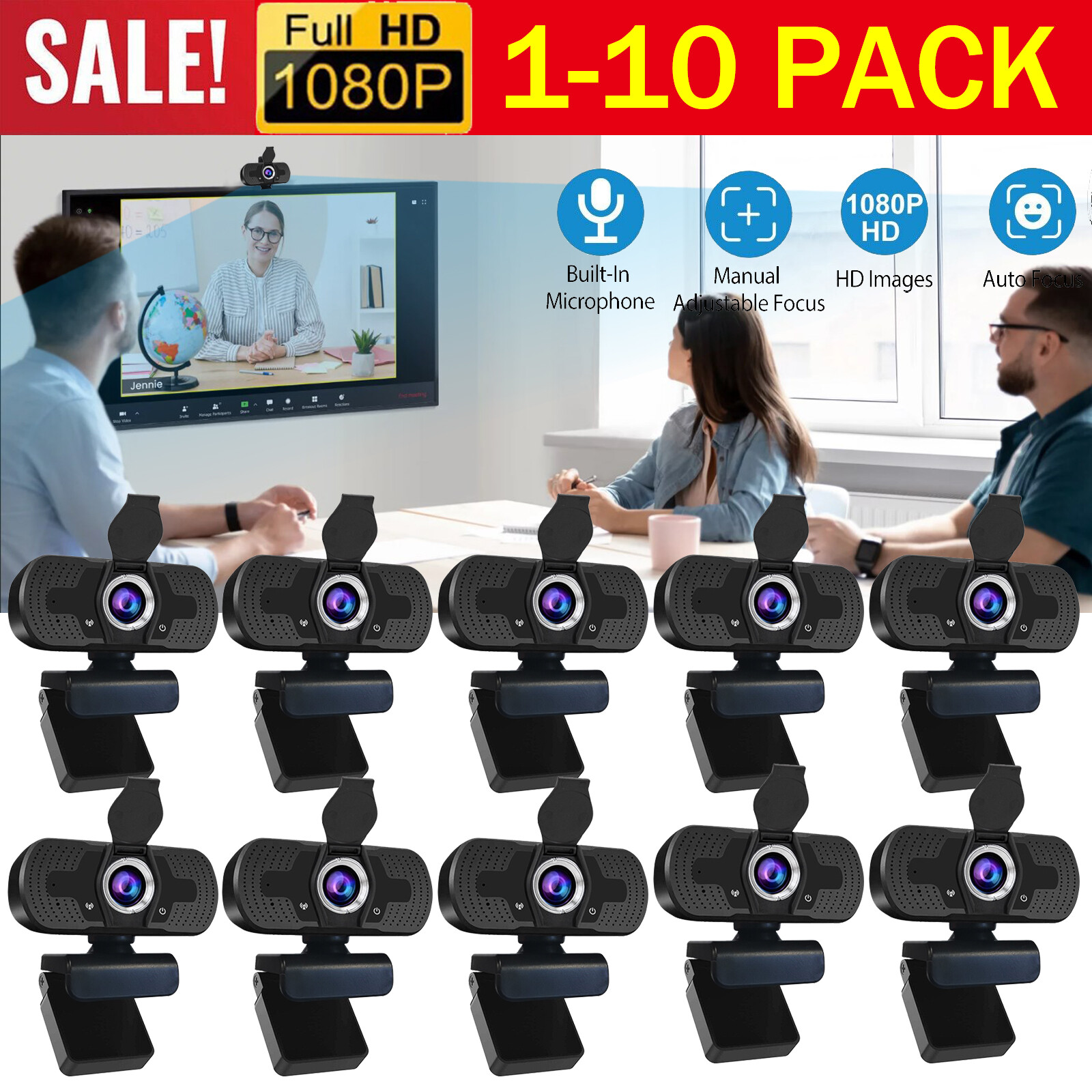 1-10Packs Webcam Full HD 1080P for PC Desktop/Laptop Auto Focus Web Camera LOT