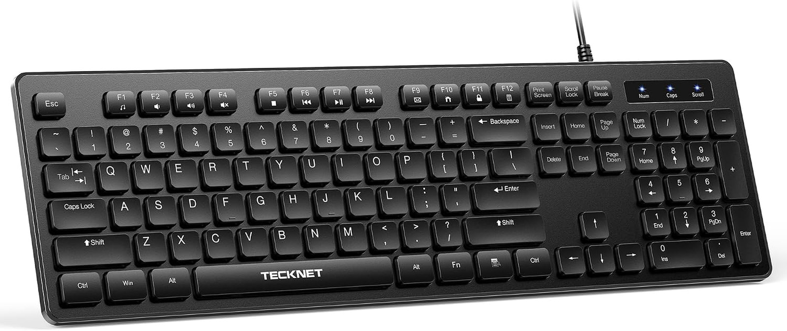TECKNET Wired Keyboard,Silent USB Keyboard for Office,Spill-Resistant,Slim Full-