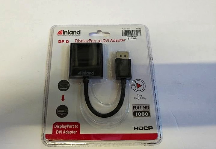 Inland DisplayPort DP to DVI Video Adapter NEW SEALED (R10/ B3)