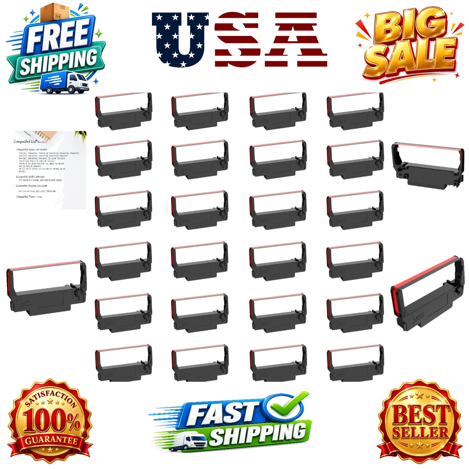 Replacement for ERC-30/34/38 B/R Ribbons, 24 Pack, Black and Red