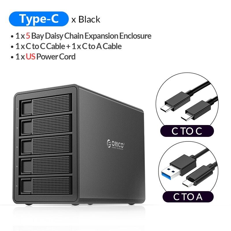 ORICO 10Gbps 5 Bay Hard Drive Enclosure Daisy Chain USB3.1 Type-C 2.5\