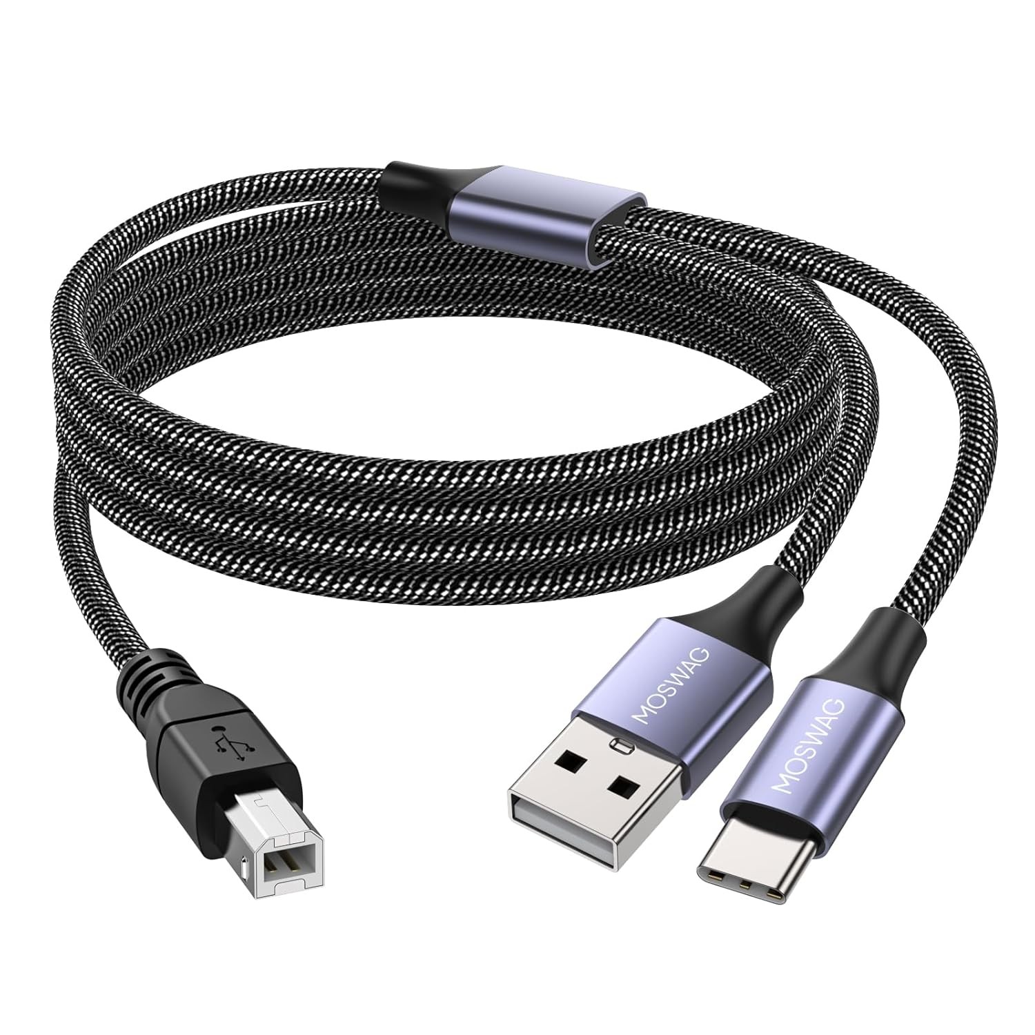 MOSWAG 2in1 USB C to B Printer Cable 5Feet/1.5M With ['1.5 meters'], Black 