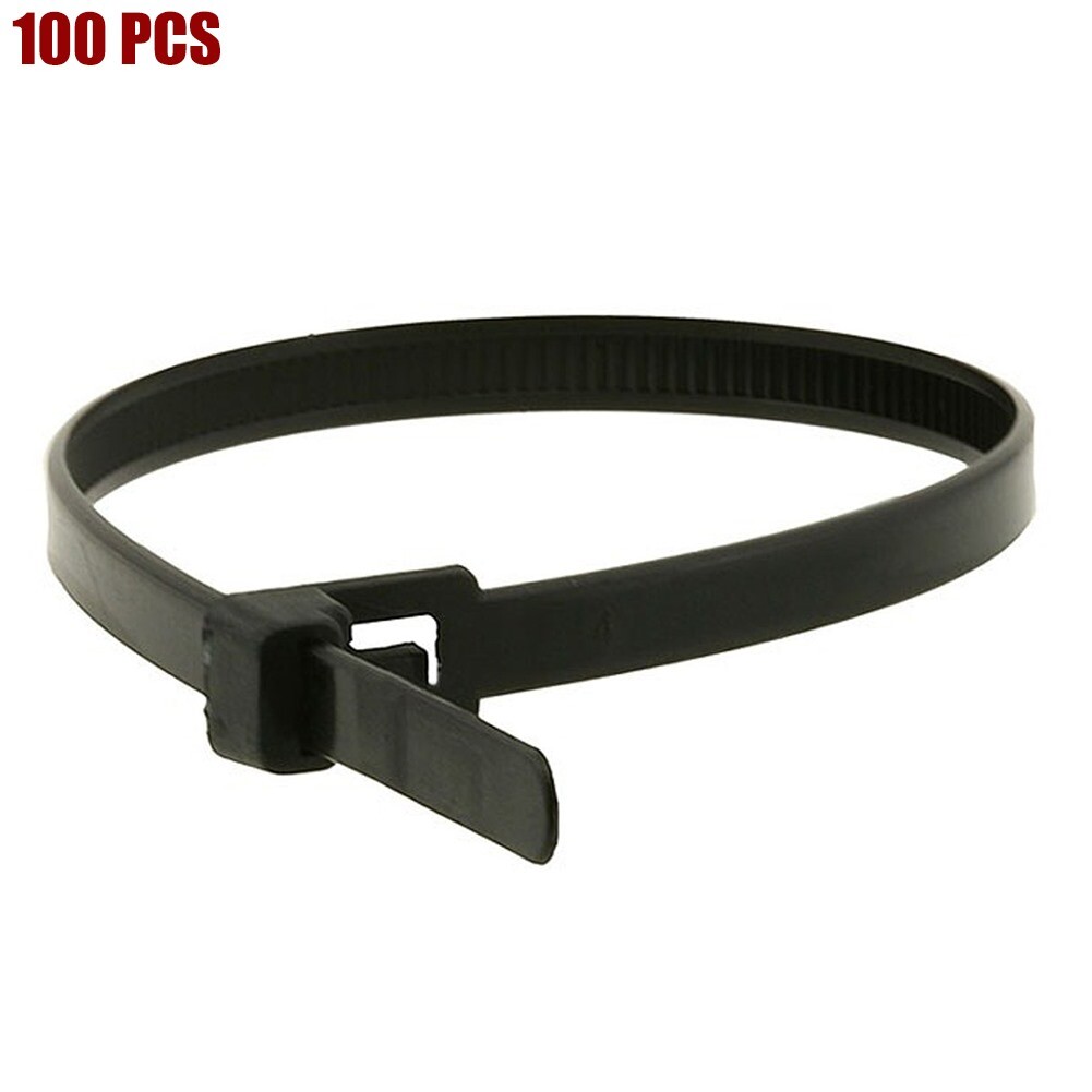 100 Pcs 10" Reusable Releasable Nylon Cable Zip Tie Wire Management 50 Lbs Black