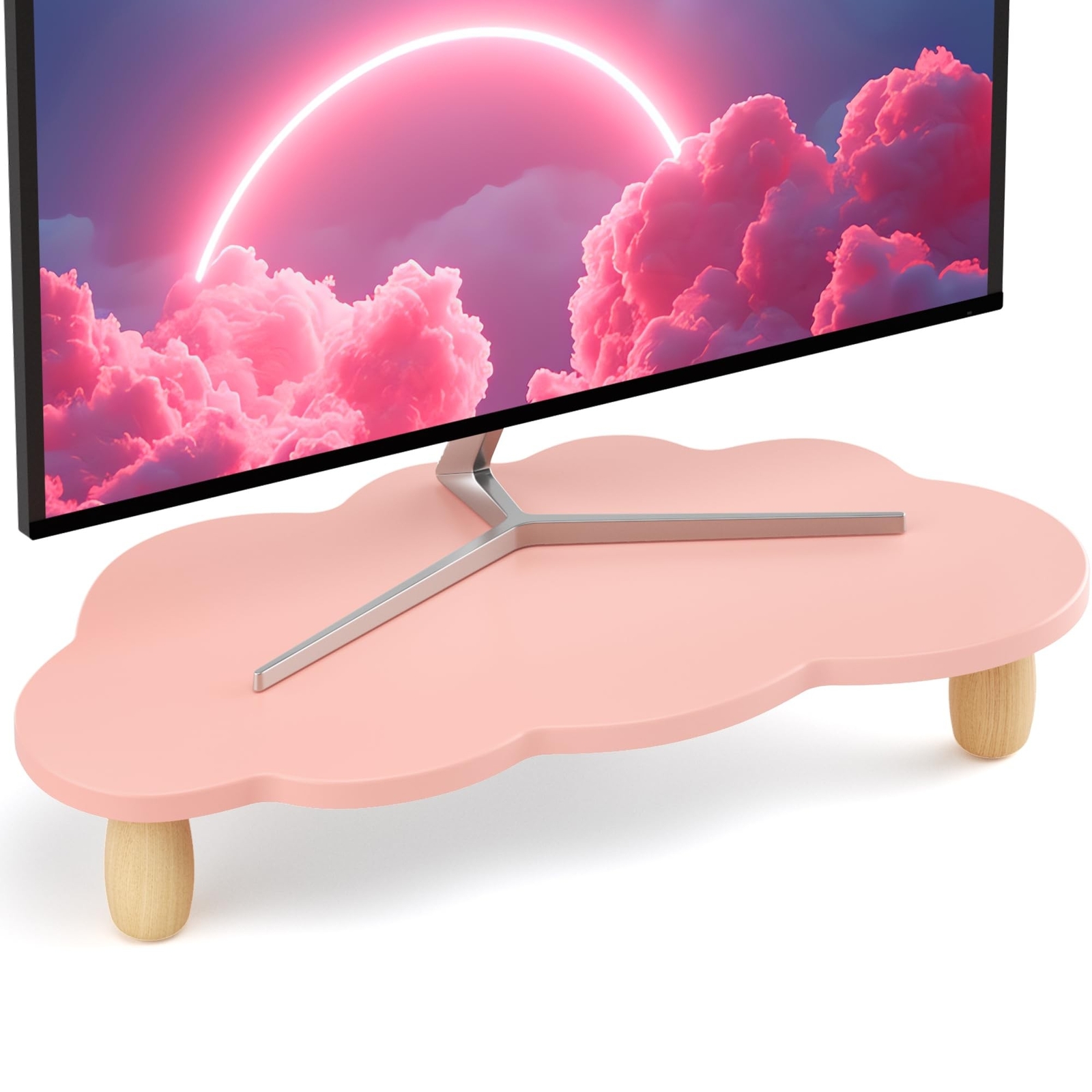 Monitor Stand Riser,Cloud-Shaped Sturdy Wood Computer Monitor Riser, Laptop M...