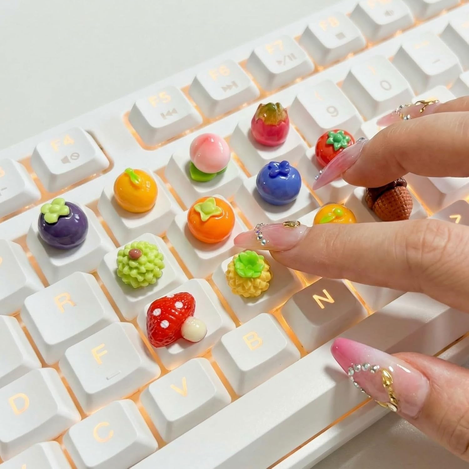 60Pcs Nail Keyboard Caps,Cute Fruits Keycap Stickers (Fruit B 60Pcs)