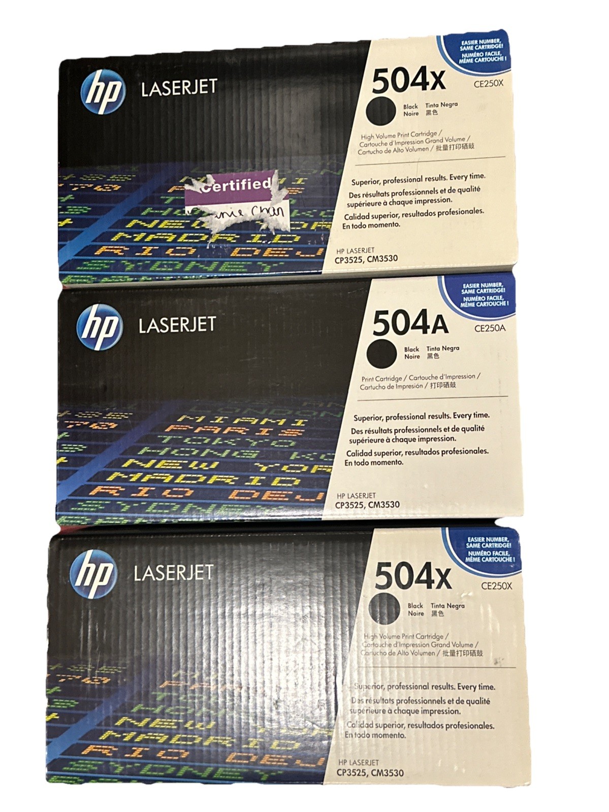 HP 504X & 504A  Lot Of 3 Black Toner X CP3525, CM3530