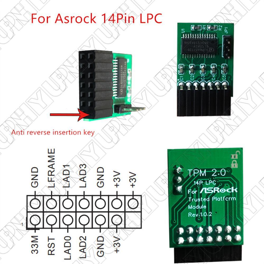 1 x TPM 2.0 Module Security Module Board For 14 PIN LPC Motherboard