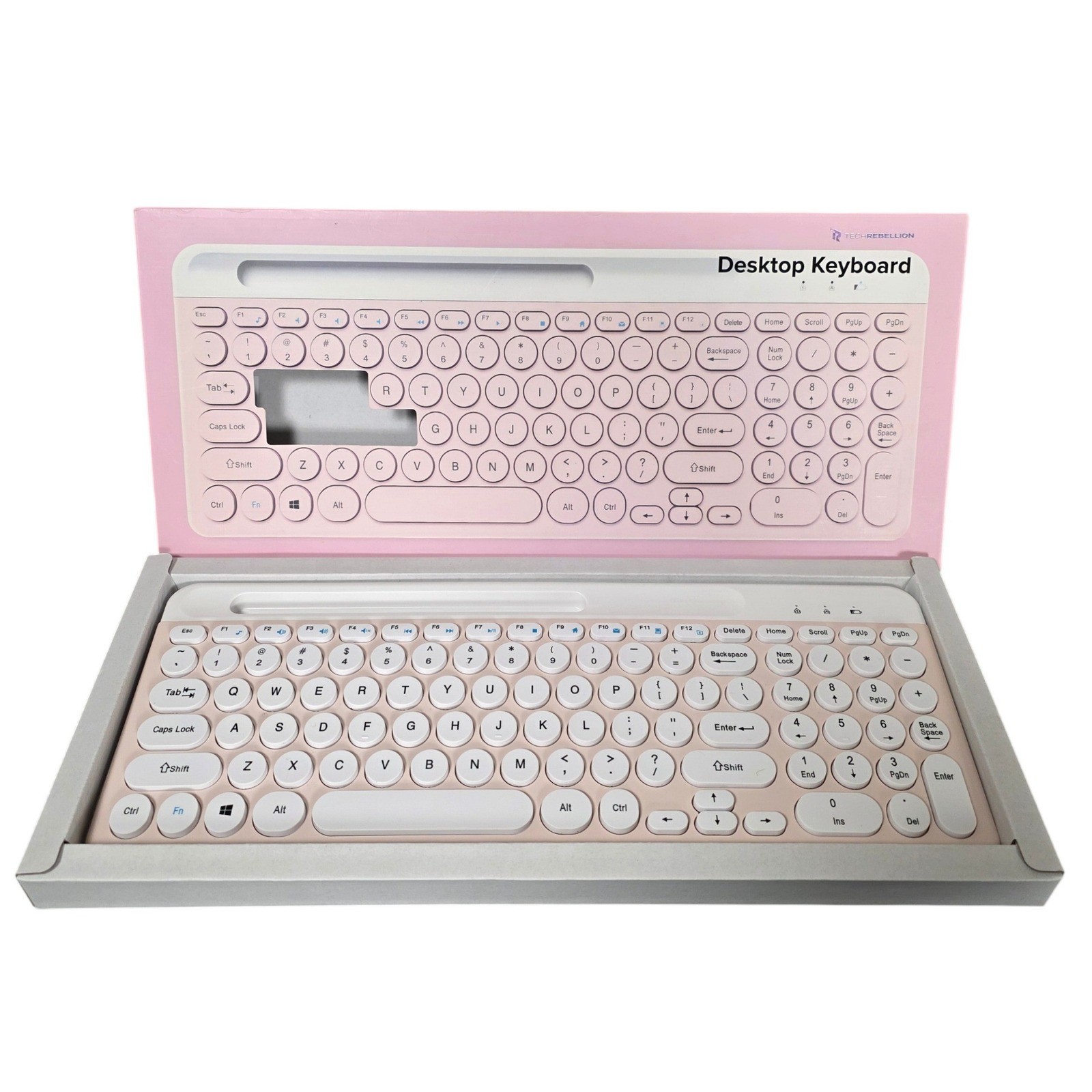 TechRebellion Wireless Desktop Keyboard Retro Round Key Student Tech Open Box