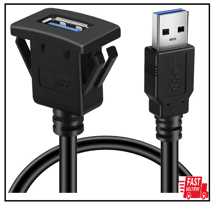 BATIGE Square Single Port USB 3.0 Panel Flush Mount Extension Cable with Buckle