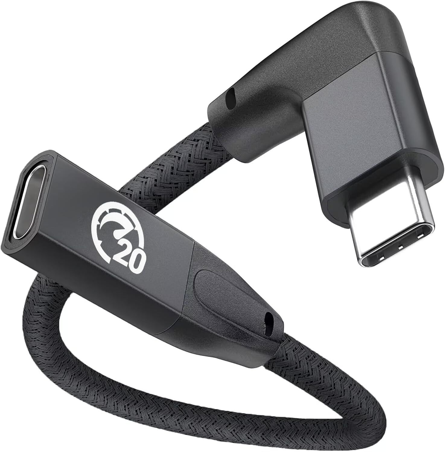 UseBean Right Angle USB C Extension Cable 0.6FT, 90 Degree USB-C BLACK 
