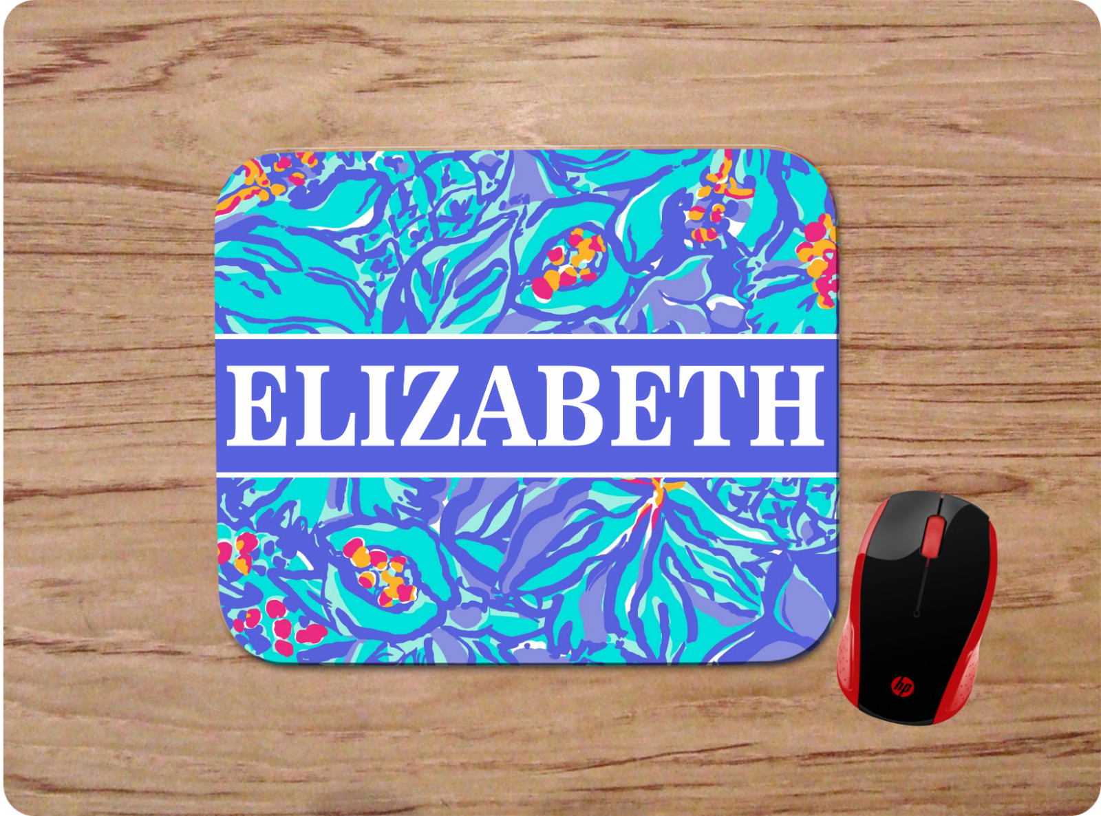 LILLY INSPIRED TROPICAL PRINT PERSONALIZED NAME MOUSE PAD HOME OFFICE GIFT