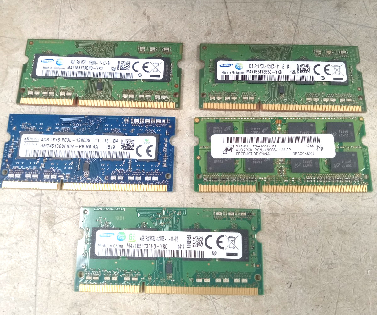 5X, 4GB 1Rx8 PC3L-12800S SO-DIMM LAPTOP MEMORY mixed brands
