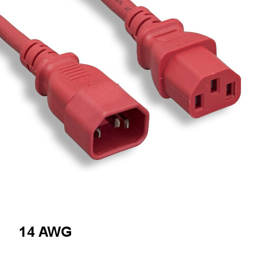 [Lot10] Red 8Ft Heavy Duty Power Extension Cord IEC60320 C13 to C14 14AWG 15A/25