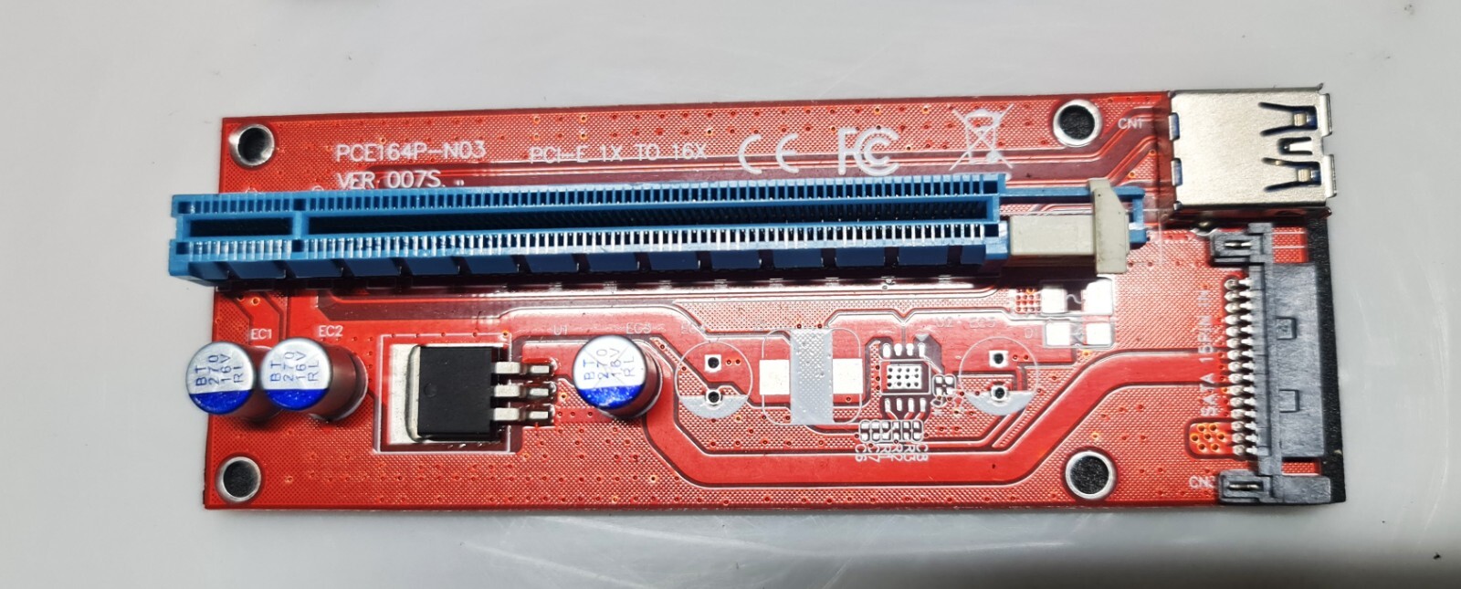 PCI-E Riser Card 1X to 16X Powered  USB 3.0  GPU MODEL: PCE164P-N03 Ver 0075