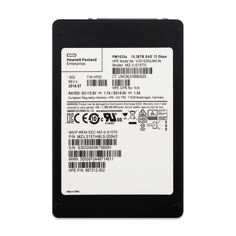15.36TB HPE 867212-002 / Samsung PM1633a 1DWPD VNAND 12Gbps SAS 2.5" Server SSD