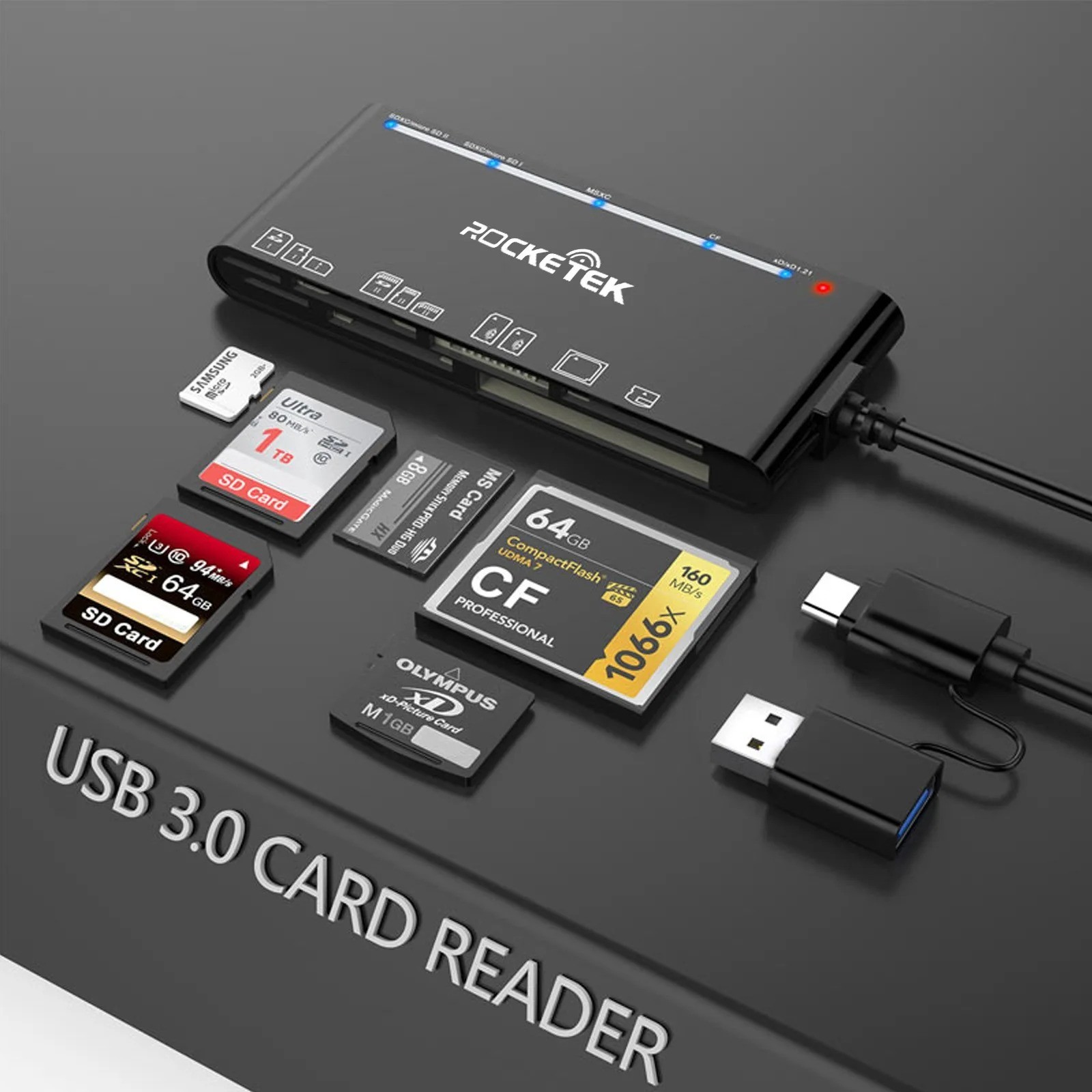 7-IN-1 USB 3.0 Memory Card Reader High-Speed Adapter for SD,CF,TF,Micro SD,XD,MS