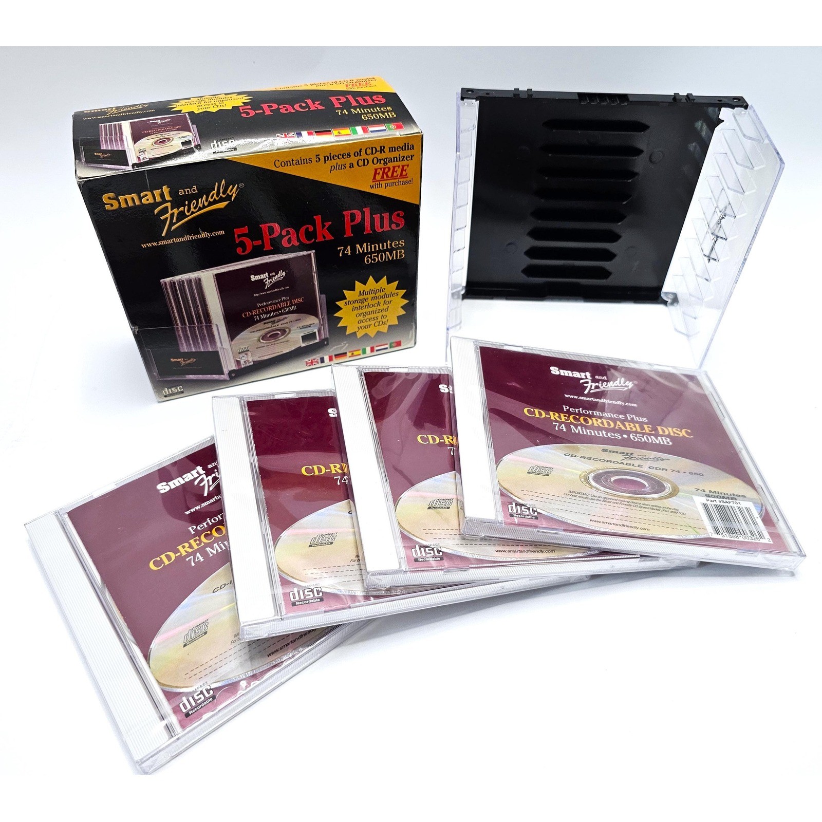 Smart And Friendly 4 CD-R Blank Recording Compact Disc 74 Min 650MB w/ Stand NEW