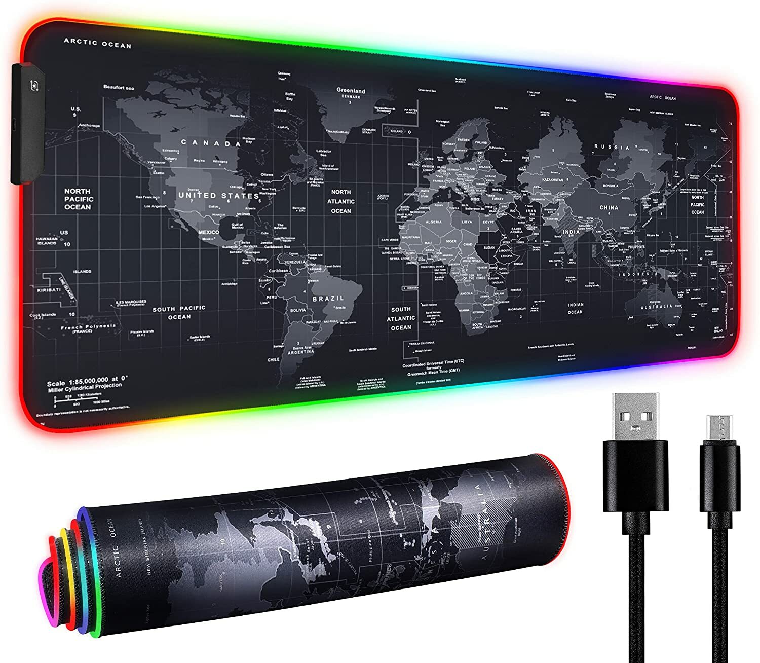 RGB LED Gaming Mouse Soft Pad Extra Large Oversized Glowing World Map 31.5X12'' 