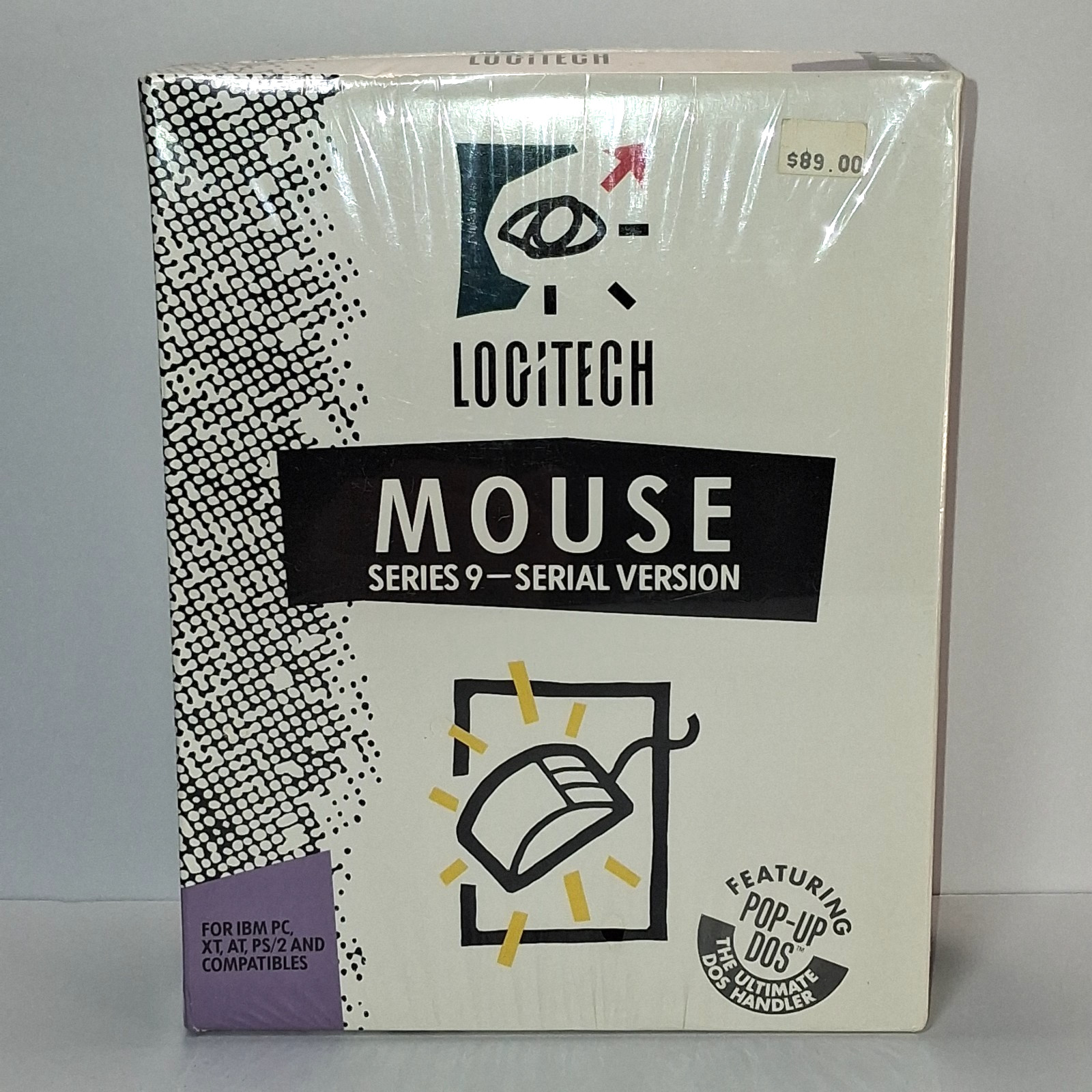 NOS NEW Sealed Box Vintage 1989 Logitech Series 9 Serial Mouse $89.99 Price Tag