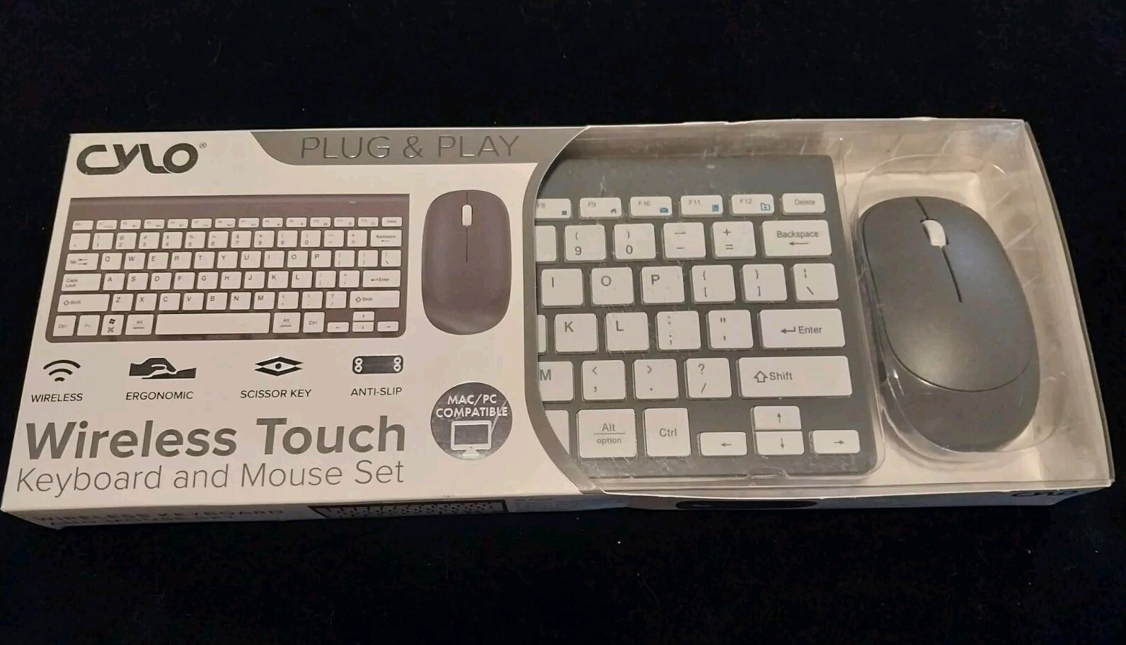 Cylo Wireless Touch Keyboard and Mouse Set Plug & Play Brand-new , Silver