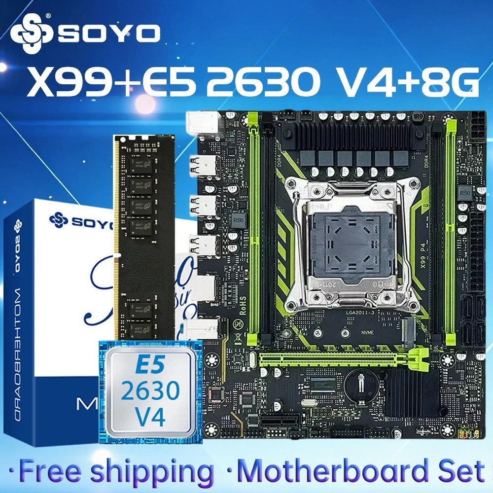 SOYO X99 LGA 2011-3 Motherboard Bundle with Xeon E5 2630 V4 CPU DDR4 8GB RAM
