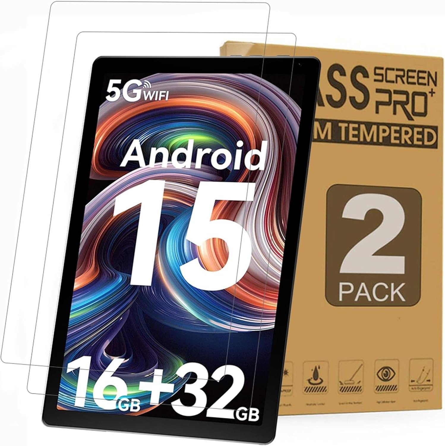 2 Pack Evermyth 10 inch KB1004 Android 15 Tablet Screen Protector Tempered Glass
