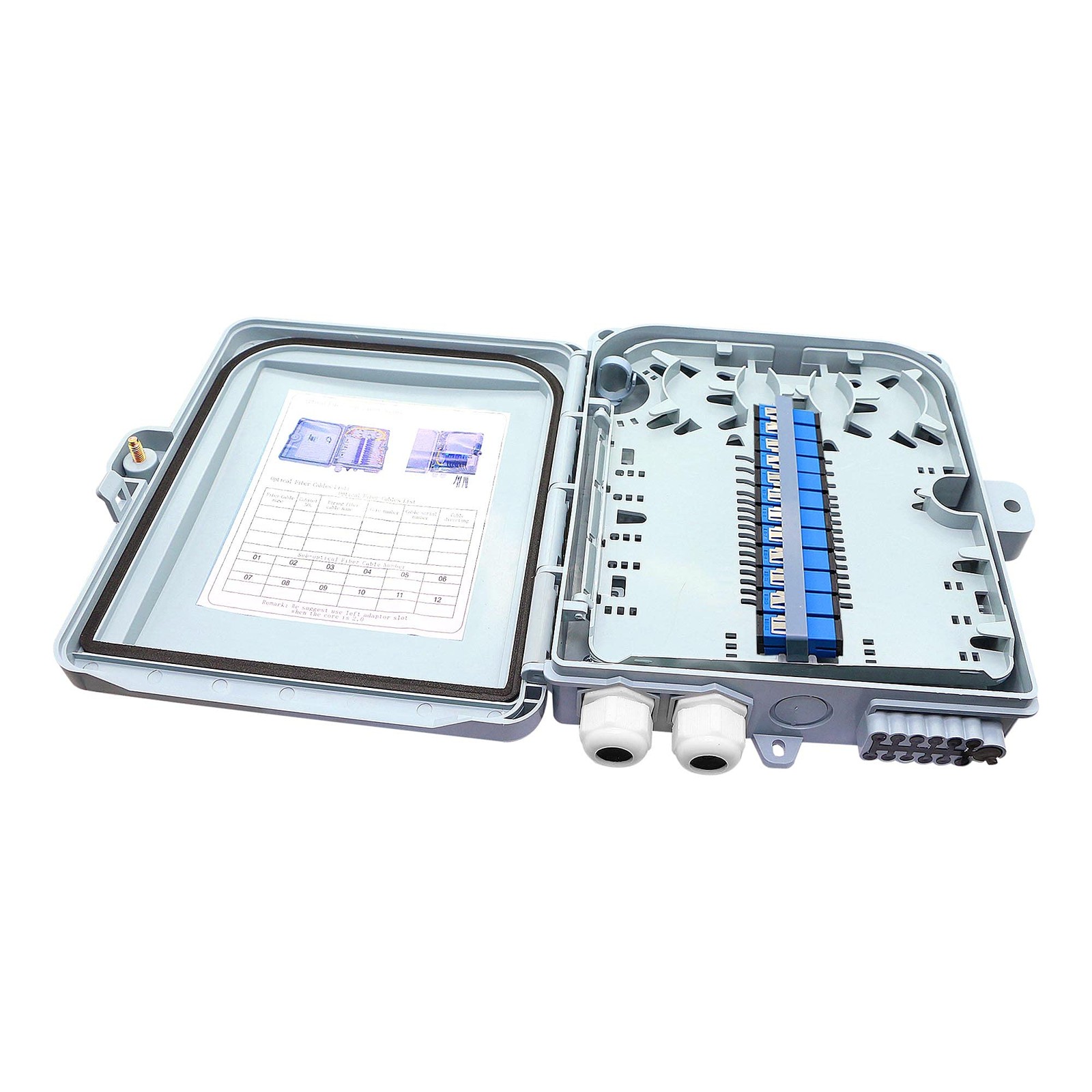 12-Core FTTH Fiber Distribution , IP65, 12-Port, Indoor/Outdoor Optical Fiber...