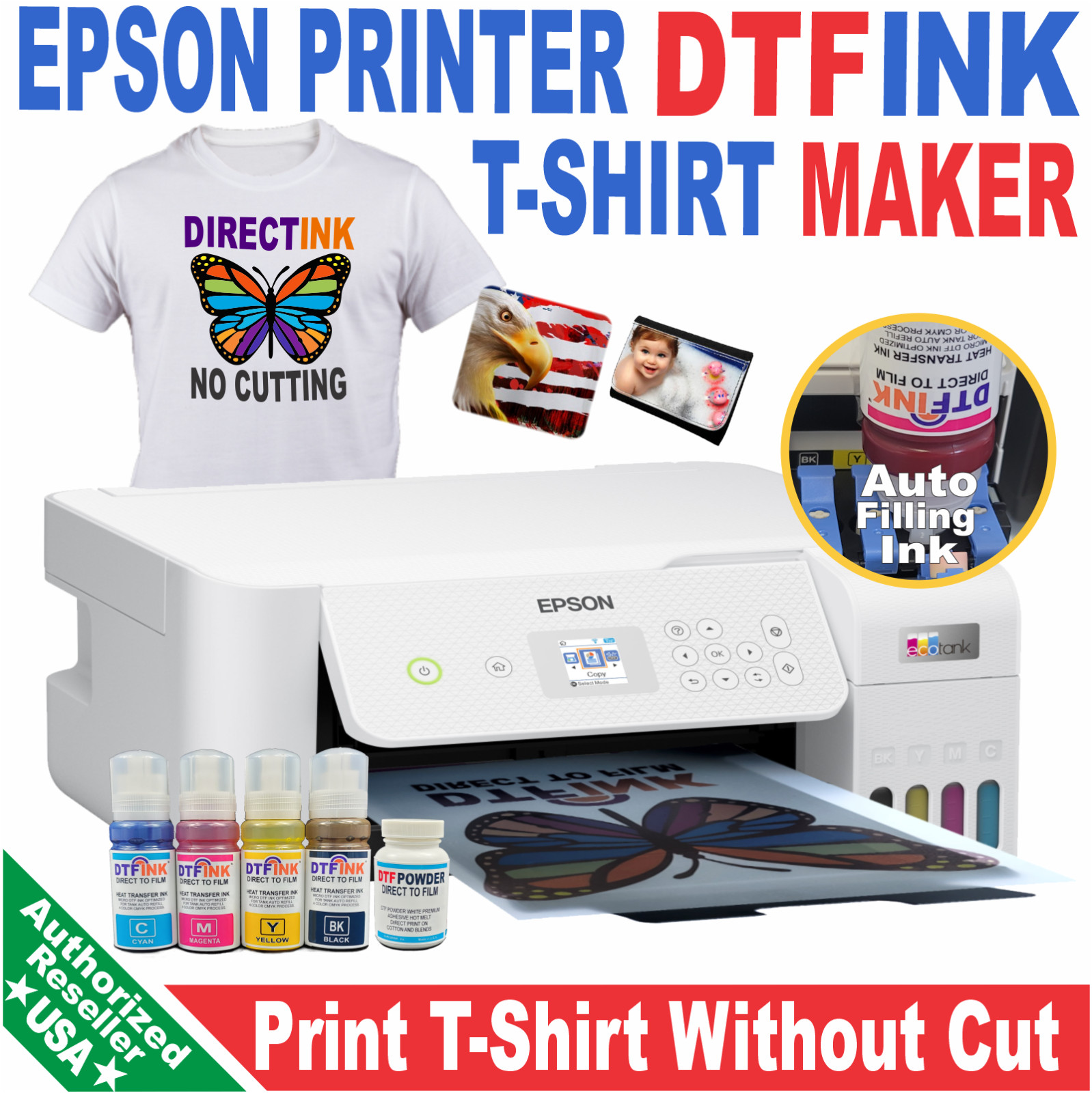 Epson Printer with DTF ink Heat Transfer Print T-Shirt Marker Starter Kit Bundle
