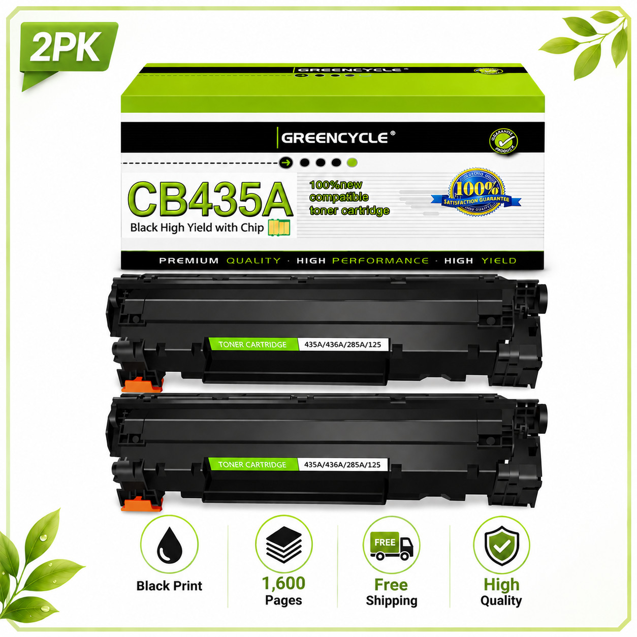 GREENCYCLE 2PK 35A CB435A Toner Cartridge Fits for HP LaserJet P1006 M1130 M1138