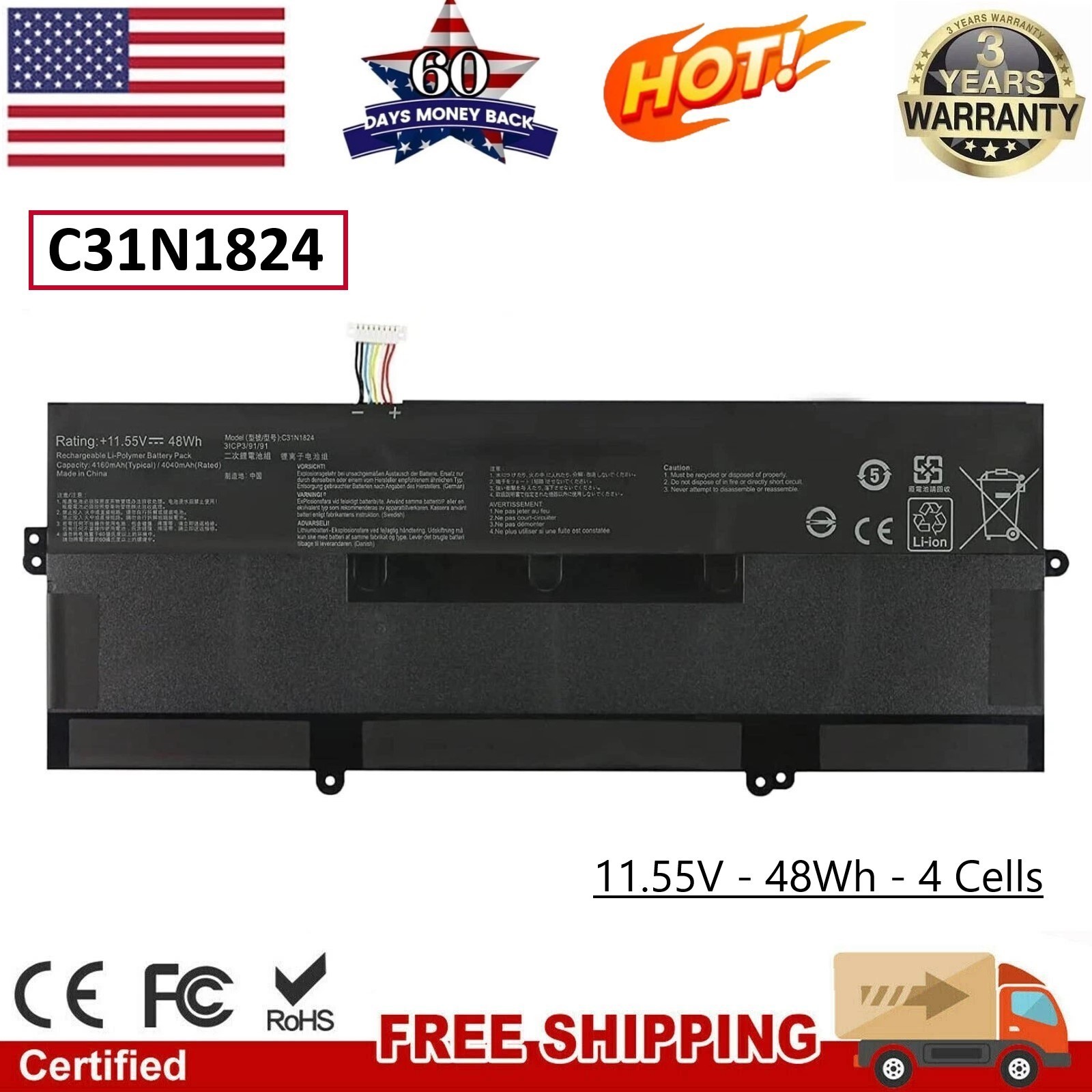 C31N1824 Battery For Asus Chromebook Flip C434TA C434TA C434TA-DSM4T C434 New