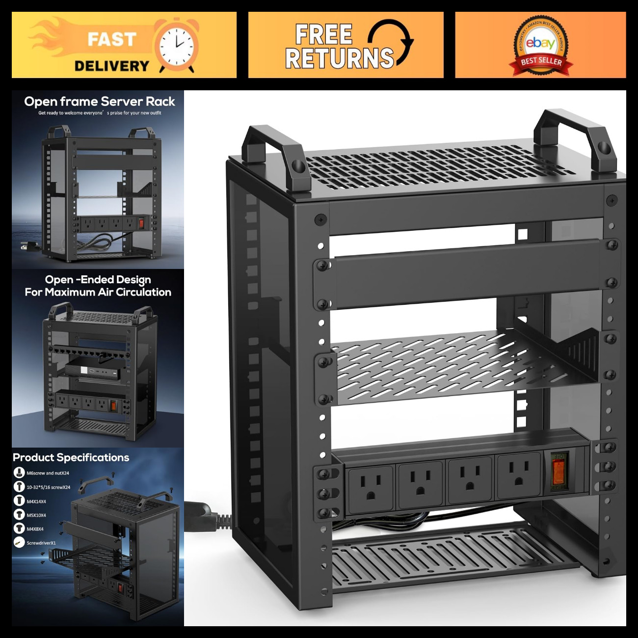 10-Inch Mini Server Rack 6U, Compact Network Rack with PDU Power Supply, Ideal f