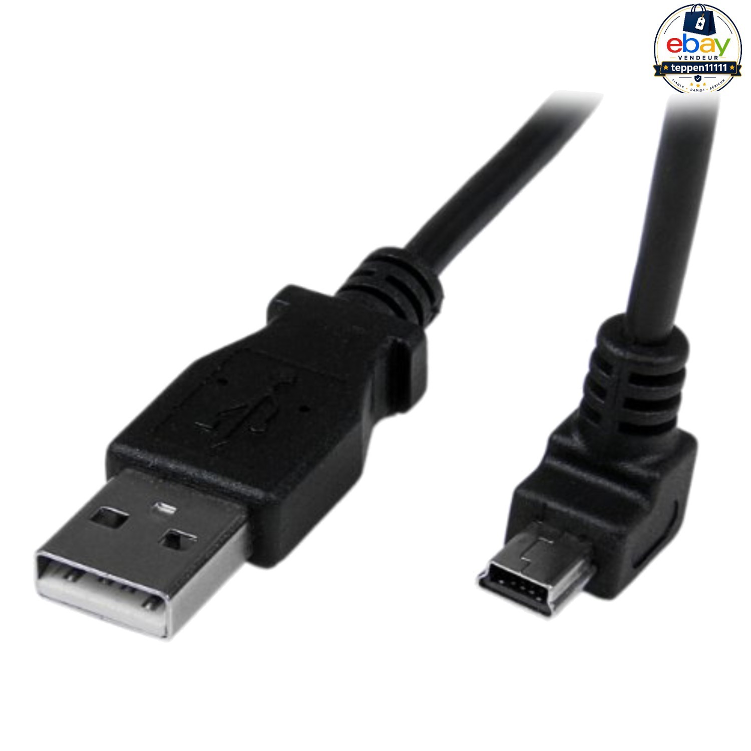 USB 2.0 A To Mini-B Cable 2 m Down Angle Black 6.6 ft For PC