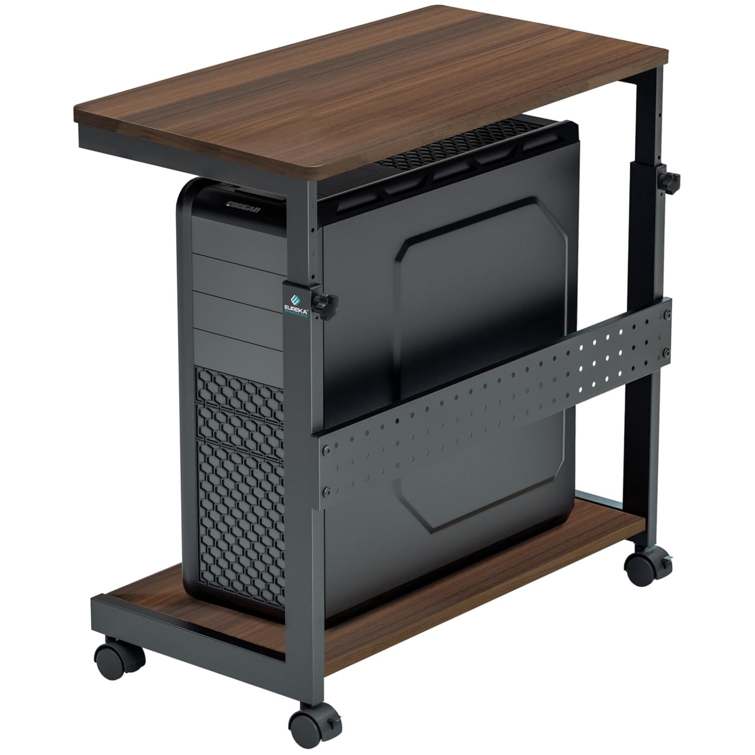 PC Stand Computer Cart, Height Adjustable Tower 2-Tier