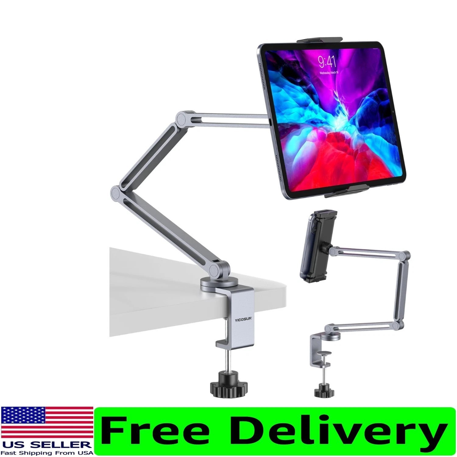 Super Grip Tablet Arm Mount - Adjustable & 360° Rotating Holder for All Devices