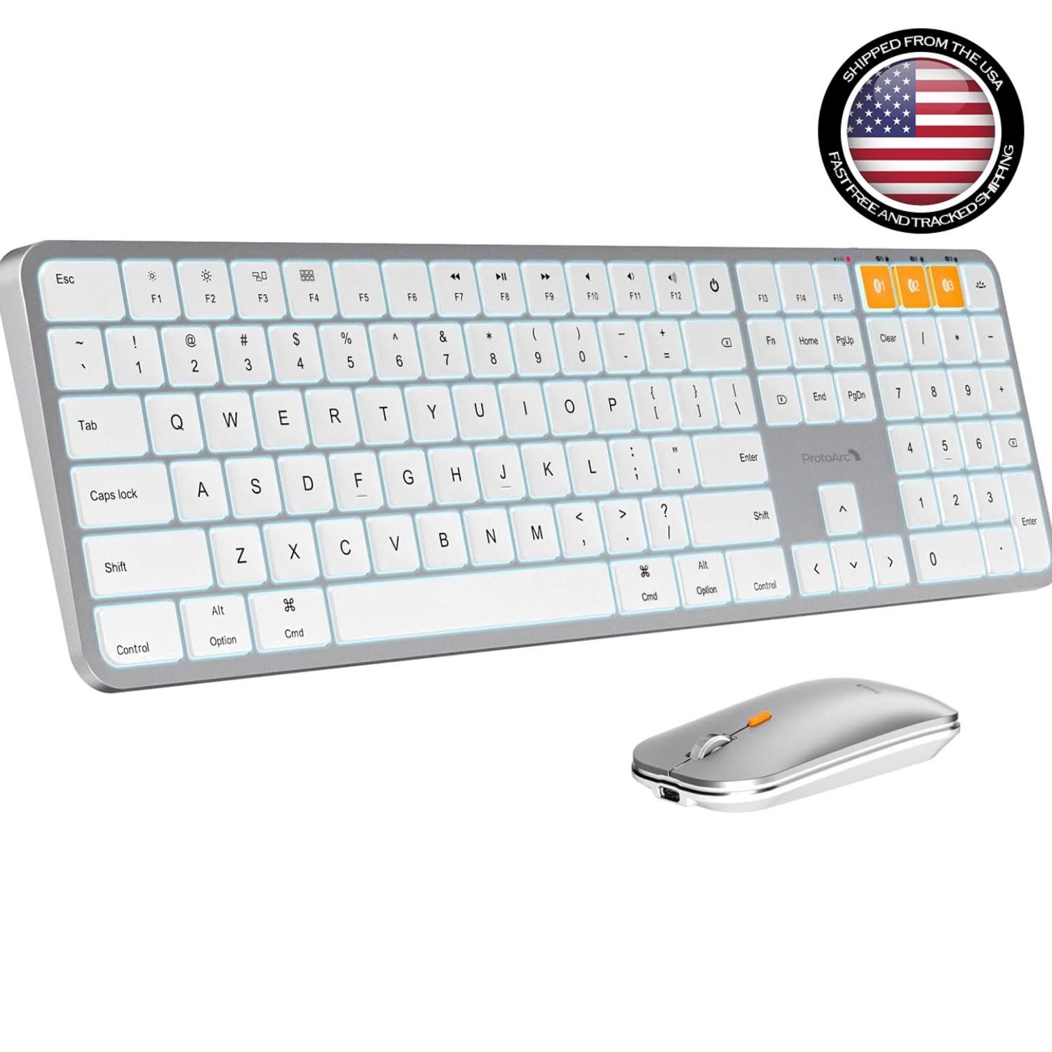 Stylish Full-Size Backlit Keyboard and Mouse Combo for Mac - Rechargeable Design