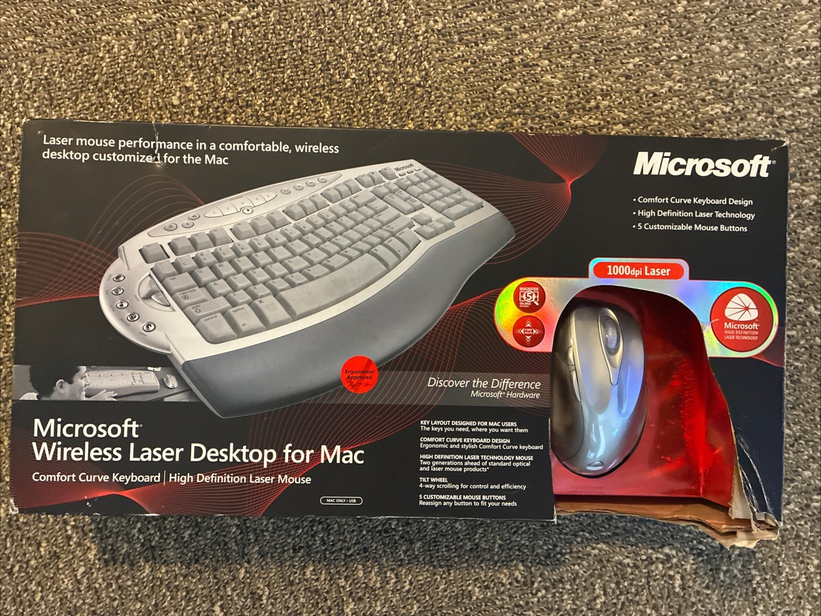 Microsoft Wireless Laser Desktop Ergonomic Curve Keyboard & Mouse 6000, Mac