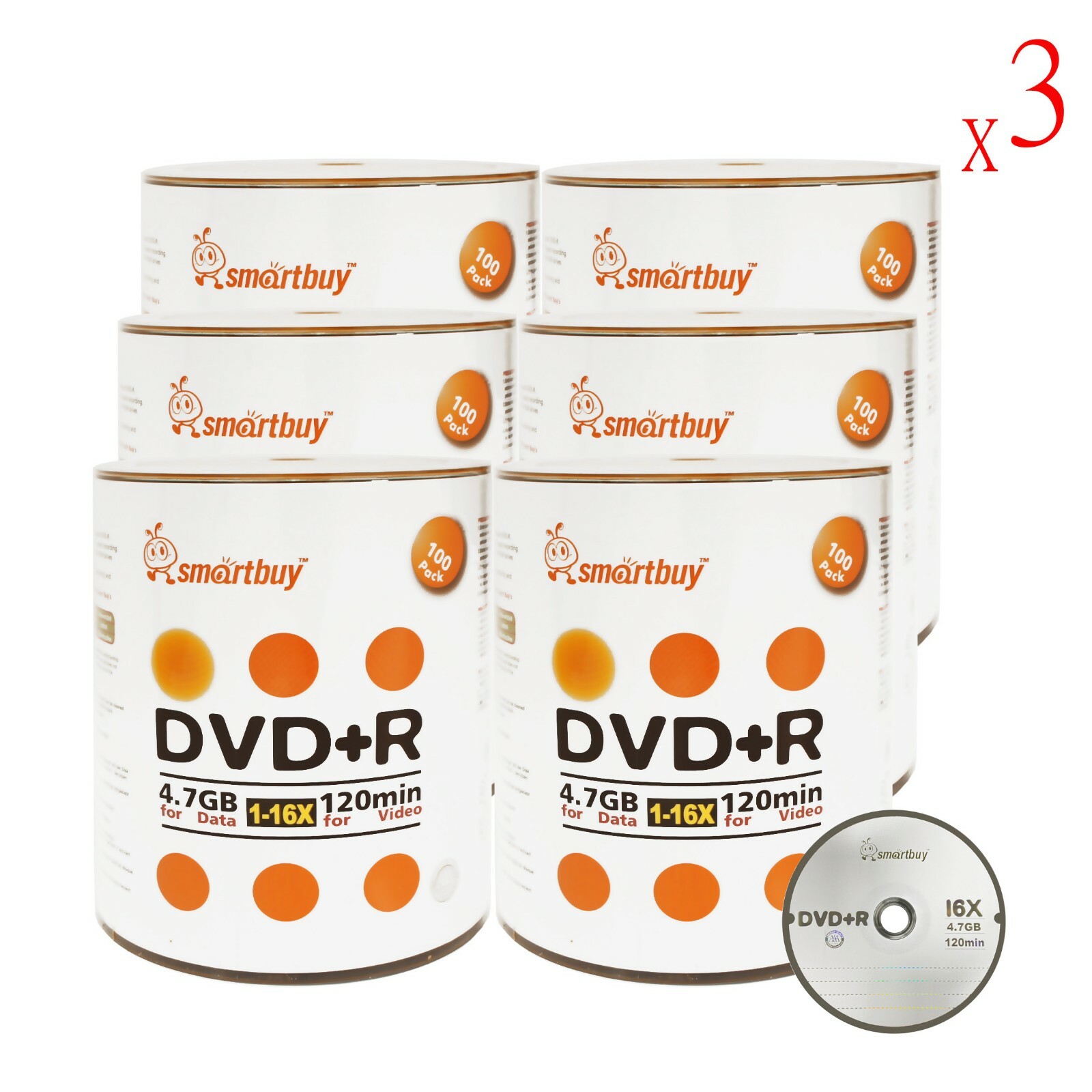 1800 Smartbuy 16X DVD+R 4.7GB Logo Top Data Video Blank Media Recordable Disc
