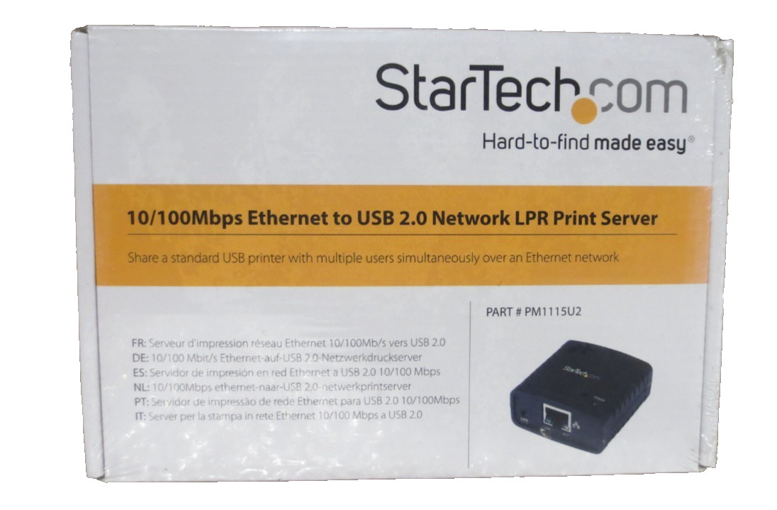 StarTech 10/100Mbps Ethernet to USB 2.0 Network LPR Print Server #PM1115U2