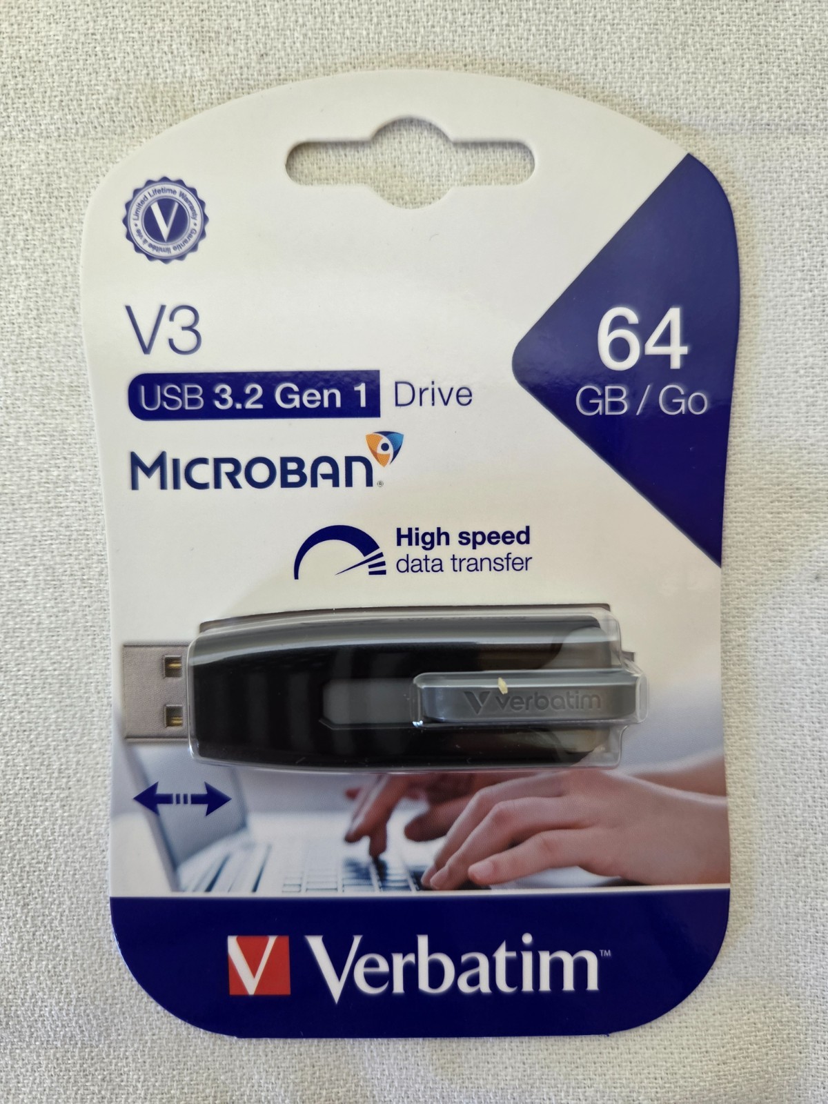 Verbatim Store 'n' Go V3 64 GB USB Flash Drive USB 3.2 Gen 1 Microban Black NEW