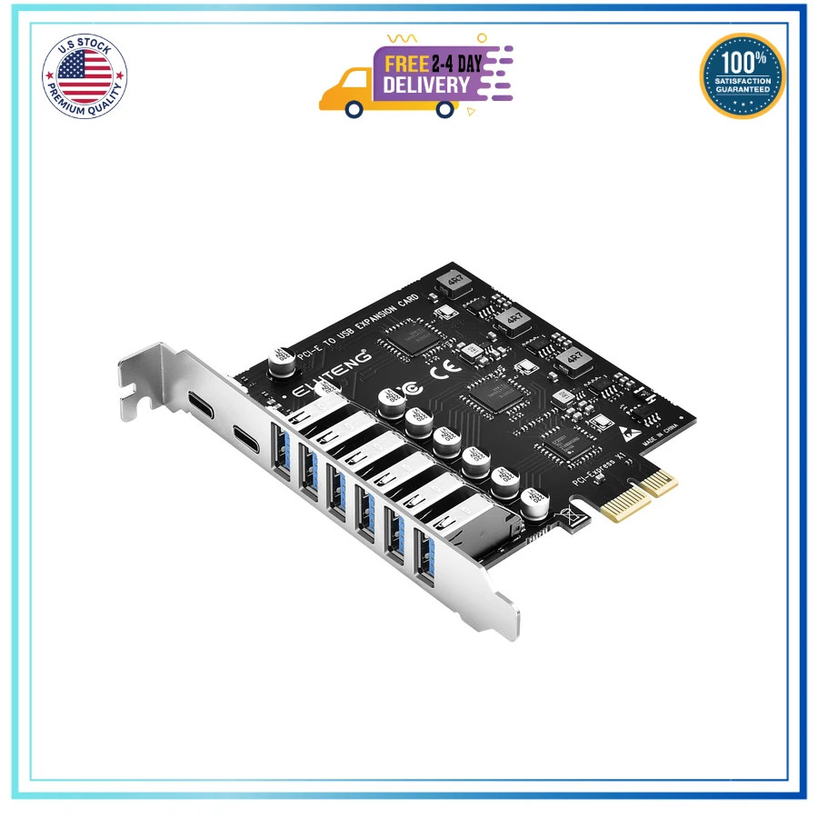 ELUTENG PCIe USB 3.2 Expansion Card 8 Port 6 USB-A 2 USB-C Hub Controller Card
