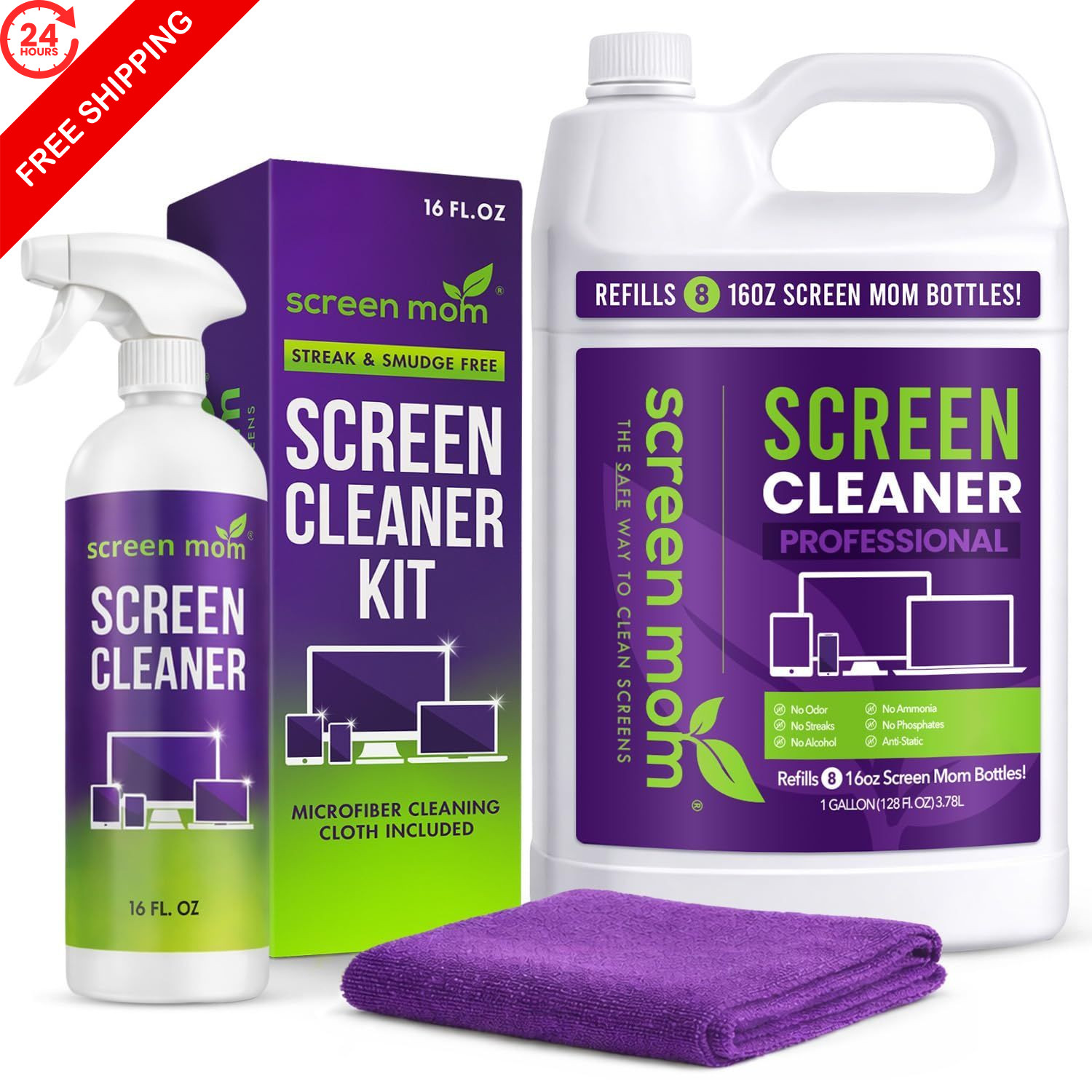 Screen Mom Ultimate Cleaning Kit - 16oz TV Cleaner Spray and...