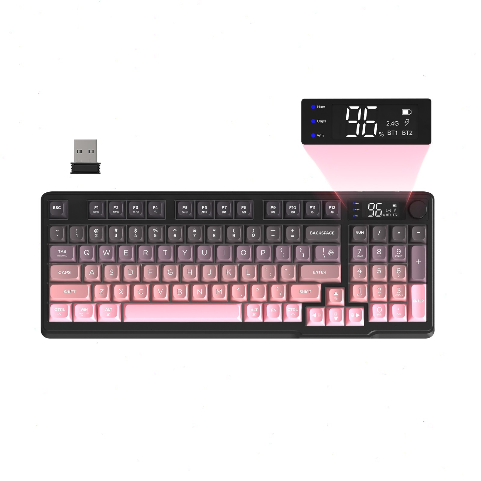 Free Wolfe M96 96-Key Dual-Mode Wireless Keyboard Gradient PBT Keycaps RGB LCD