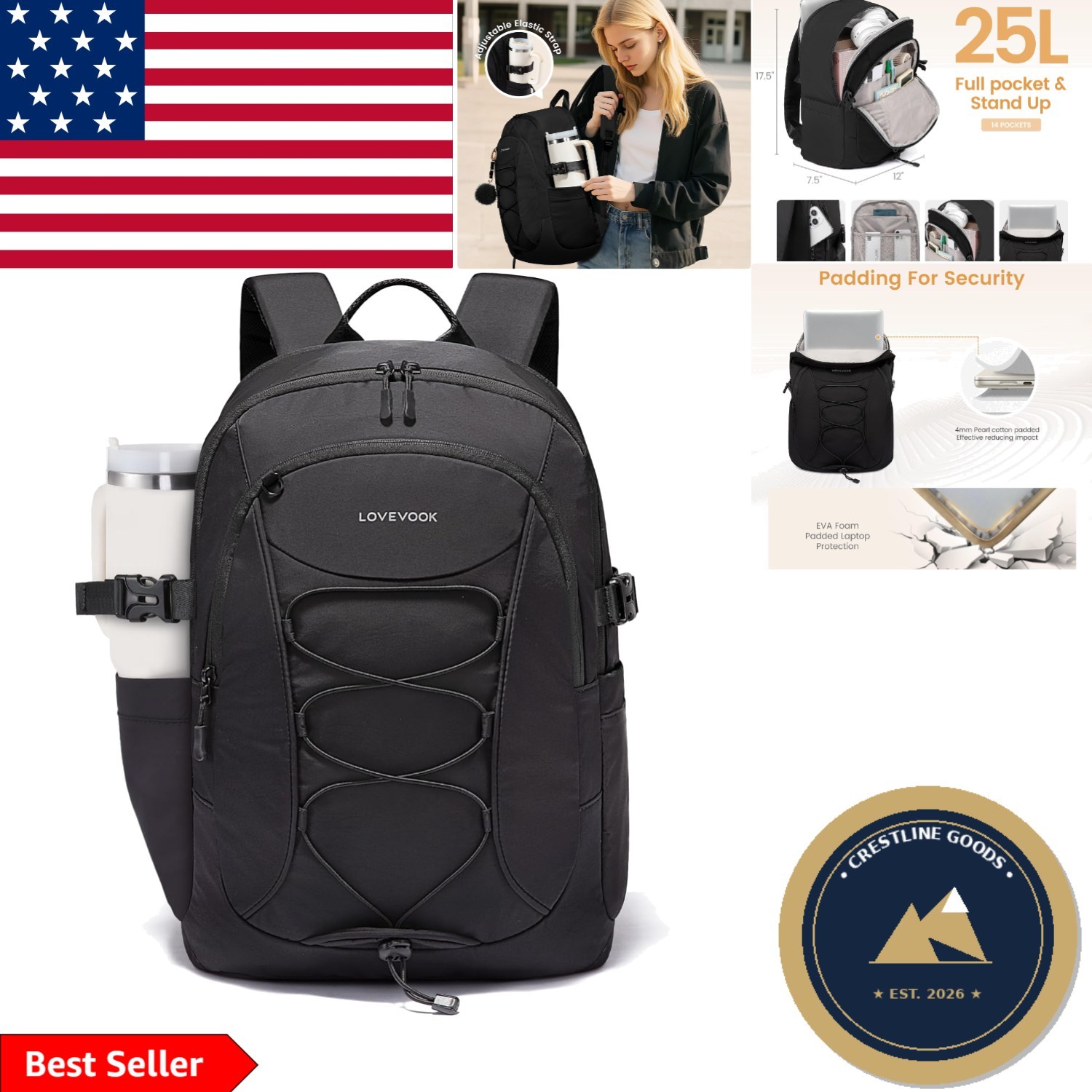 Versatile Waterproof Commuter Backpack with 18 Pockets - Ideal for Professionals