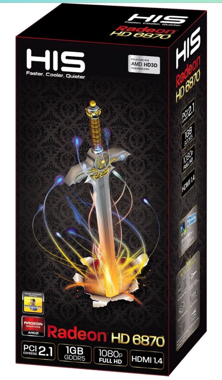 HIS Radeon HD 6870 1GB GDDR5 PCI-E 2.1 Video Graphics Card HDMI 1.4 1080p GPU