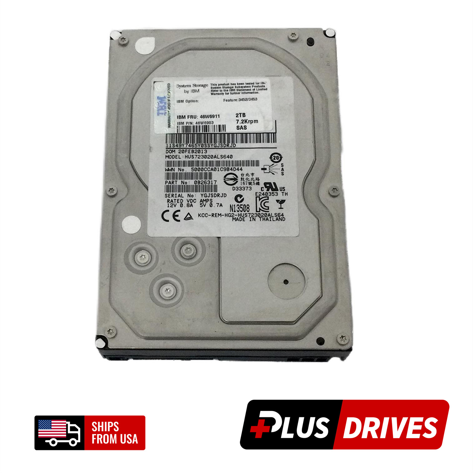 2TB SAS HDD IBM 46W6911 3.5" 6Gbps Nearline SAS Enterprise Server Drive 7.2K RPM
